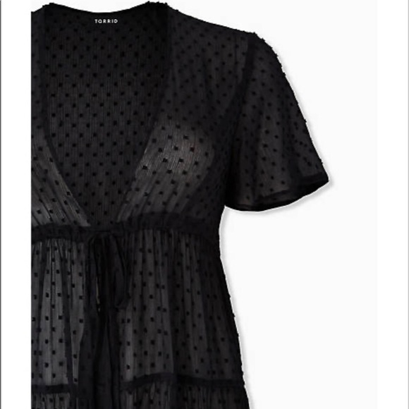 Torrid Black Swiss Dot Tiered Kaftan NWT - Picture 5 of 11
